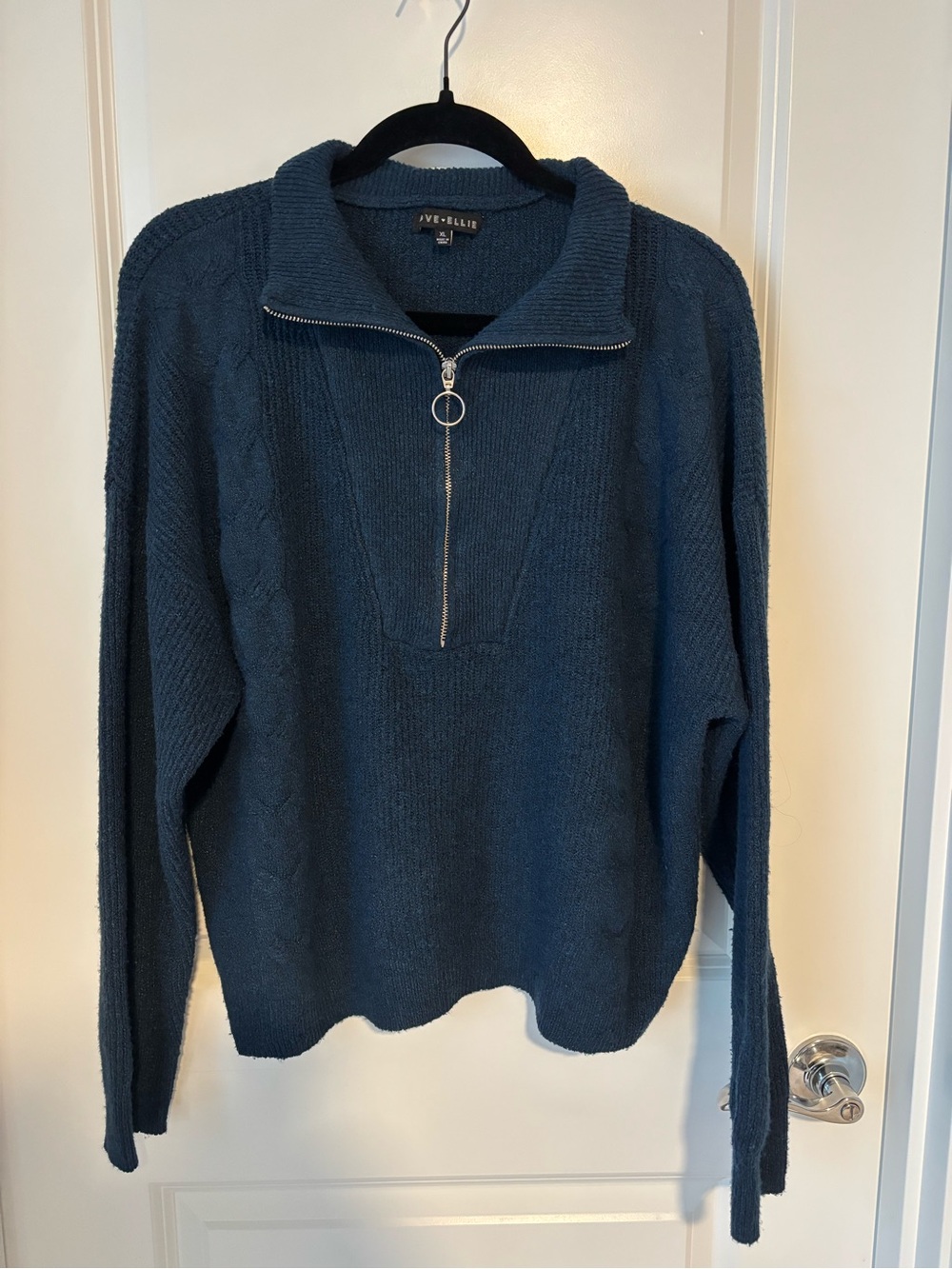 Navy Quarter Zip Cable Knit Sweater
